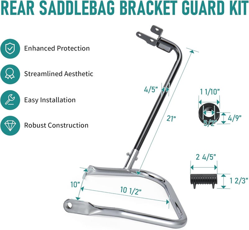 MoKitDora Touring Rear Saddlebag Bracket Guard Bars Compatible with 2014-up Harley Street Road Glide Electra Glide Road King, Chrome - Image 3